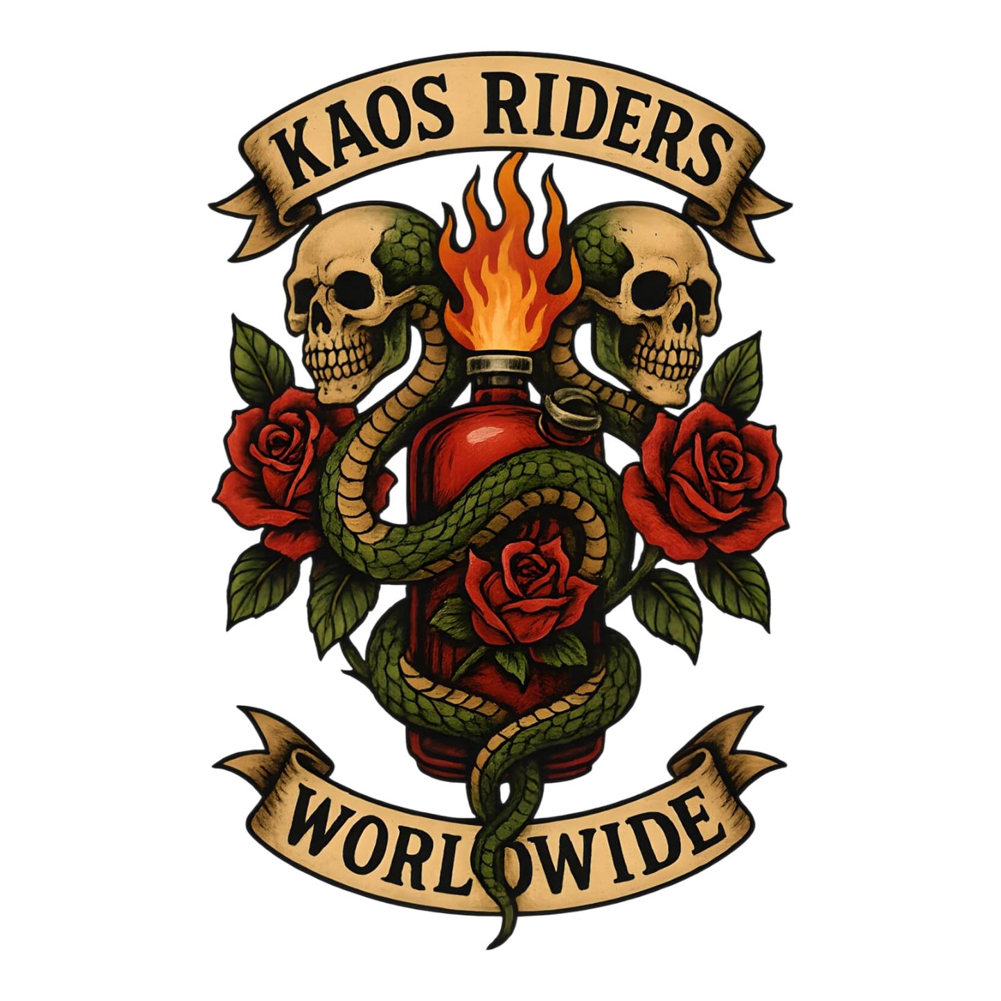KAOS Riders Twin Skull Snake Bottle T-Shirt | KAOS CLOTHING D75