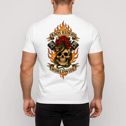 KAOS Riders Flaming Skull Snake Pistons T-Shirt | KAOS CLOTHING D77