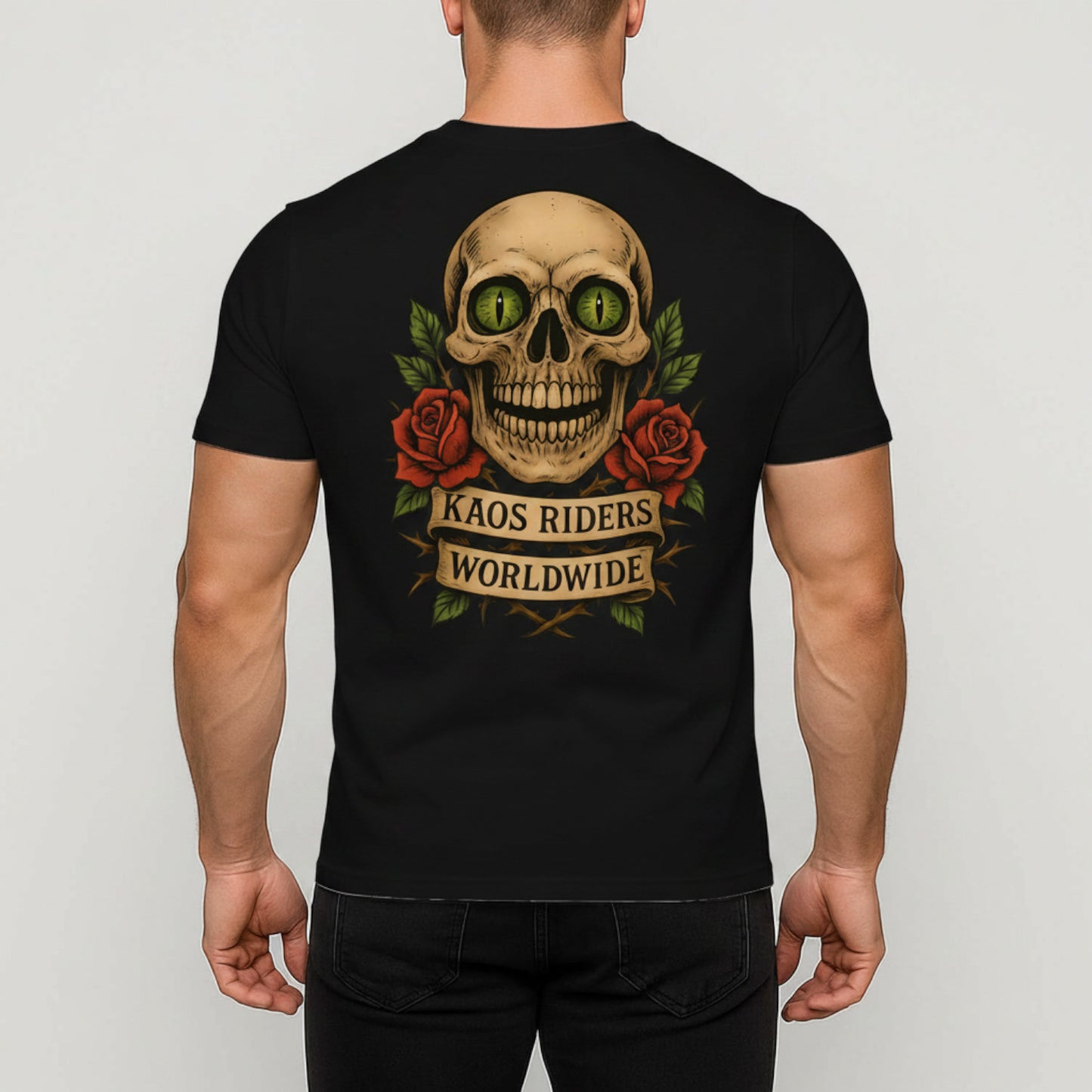 KAOS Riders Green Eye Skull Roses T-Shirt | KAOS CLOTHING D78