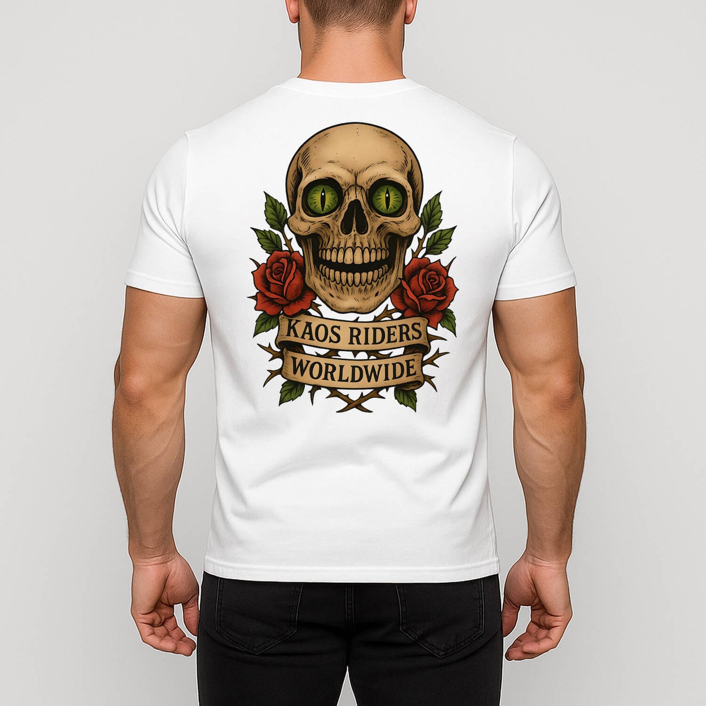 KAOS Riders Green Eye Skull Roses T-Shirt | KAOS CLOTHING D78