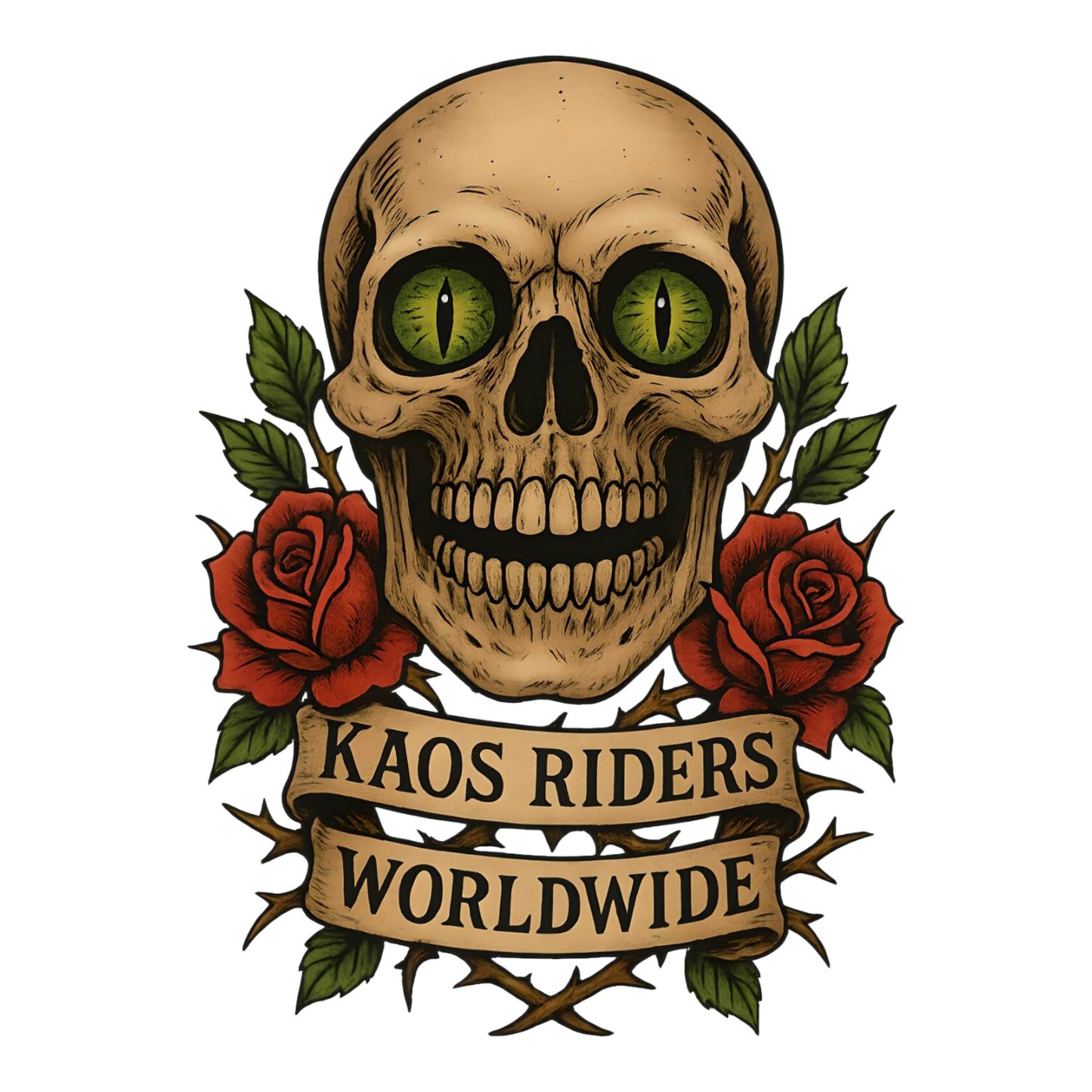 KAOS Riders Green Eye Skull Roses T-Shirt | KAOS CLOTHING D78