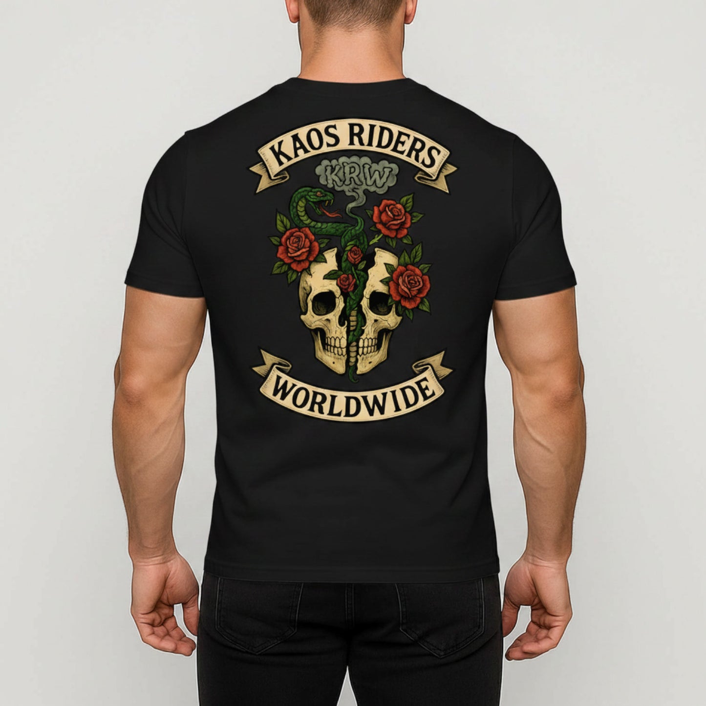 KAOS Riders Split Skull Snake Rose T-Shirt | KAOS CLOTHING D80