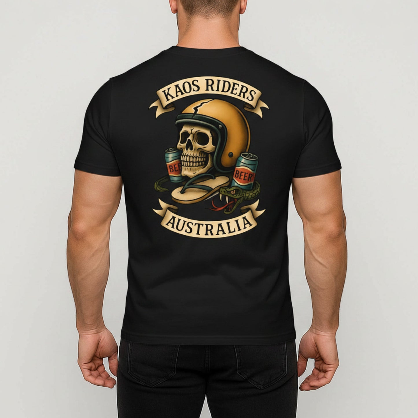 KAOS Riders Australian Beer Helmet Skull T-Shirt | KAOS CLOTHING D89